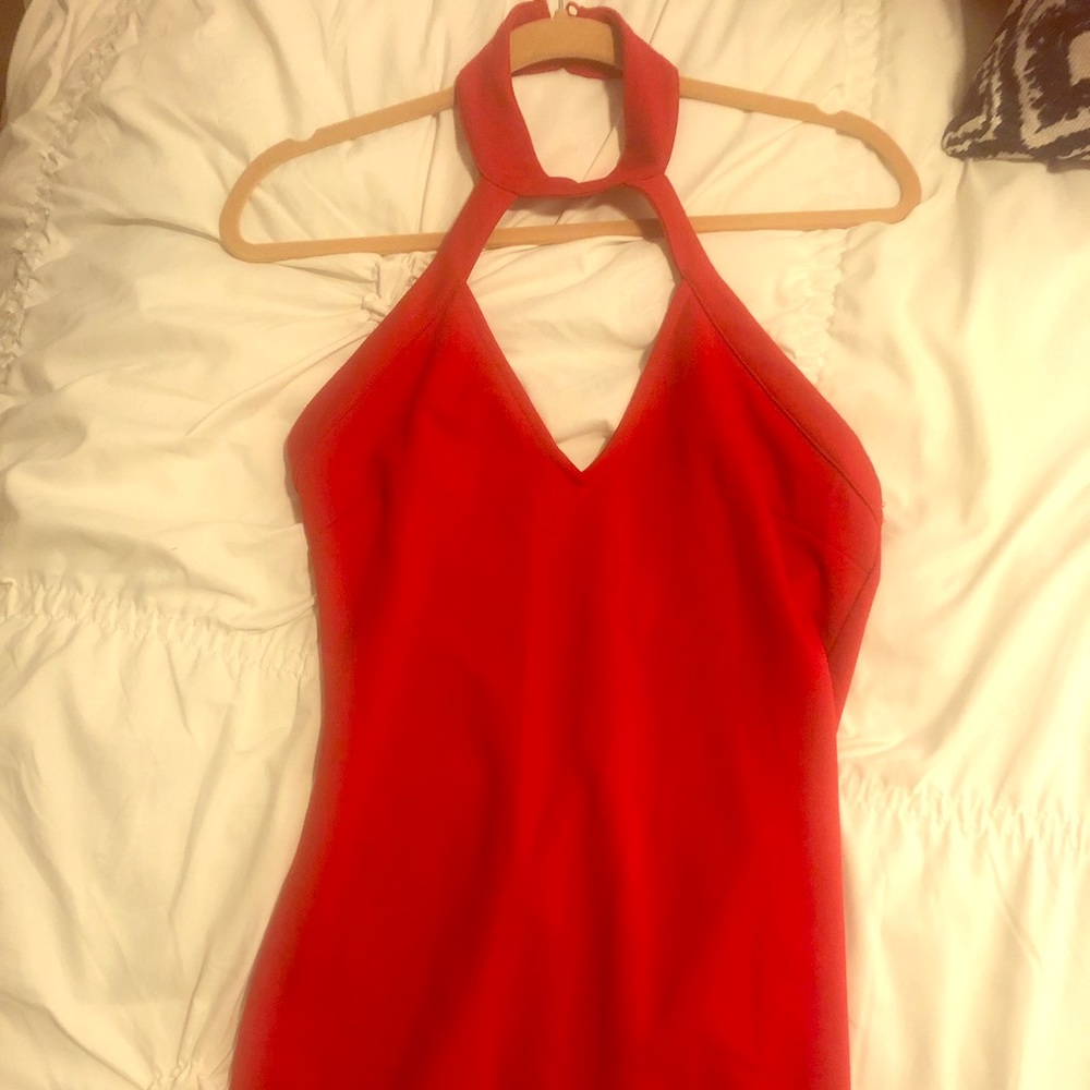 RED CHOKER HALTER DRESS
